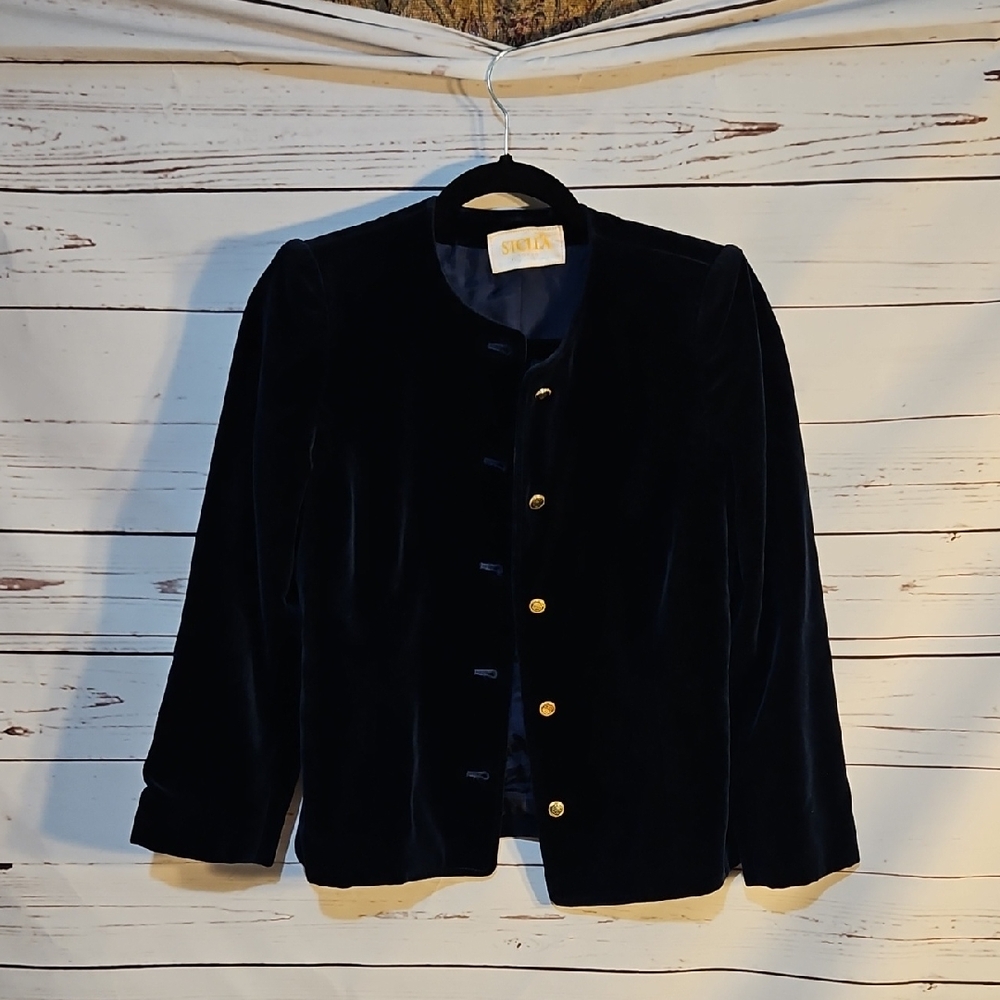 Vintage Stella Tokyo Velvet‎ Button Down Jacket Gold Accents